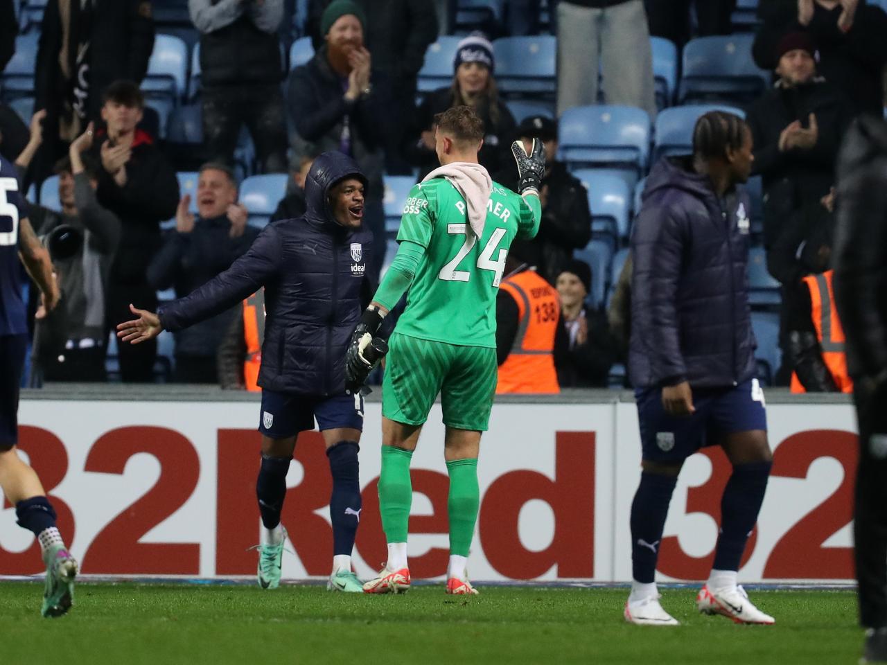 Alex Palmer and Grady Diangana celebrate winning at full-time
