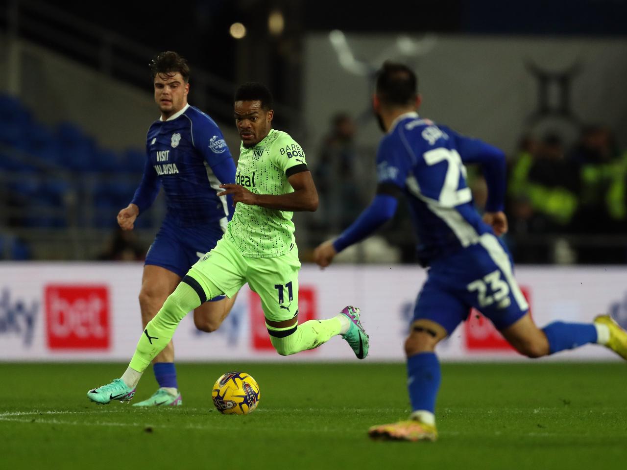 Grady Diangana on the ball against Cardiff 
