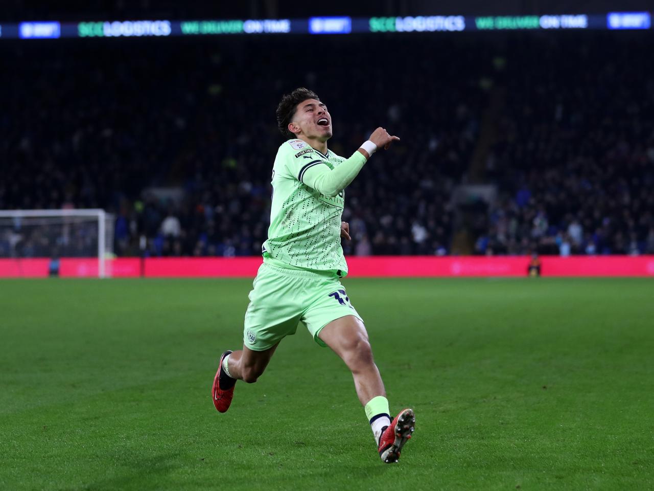 Jeremy Sarmiento celebrates scoring against Cardiff 