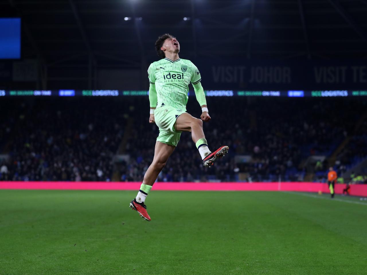 Jeremy Sarmiento celebrates scoring against Cardiff 