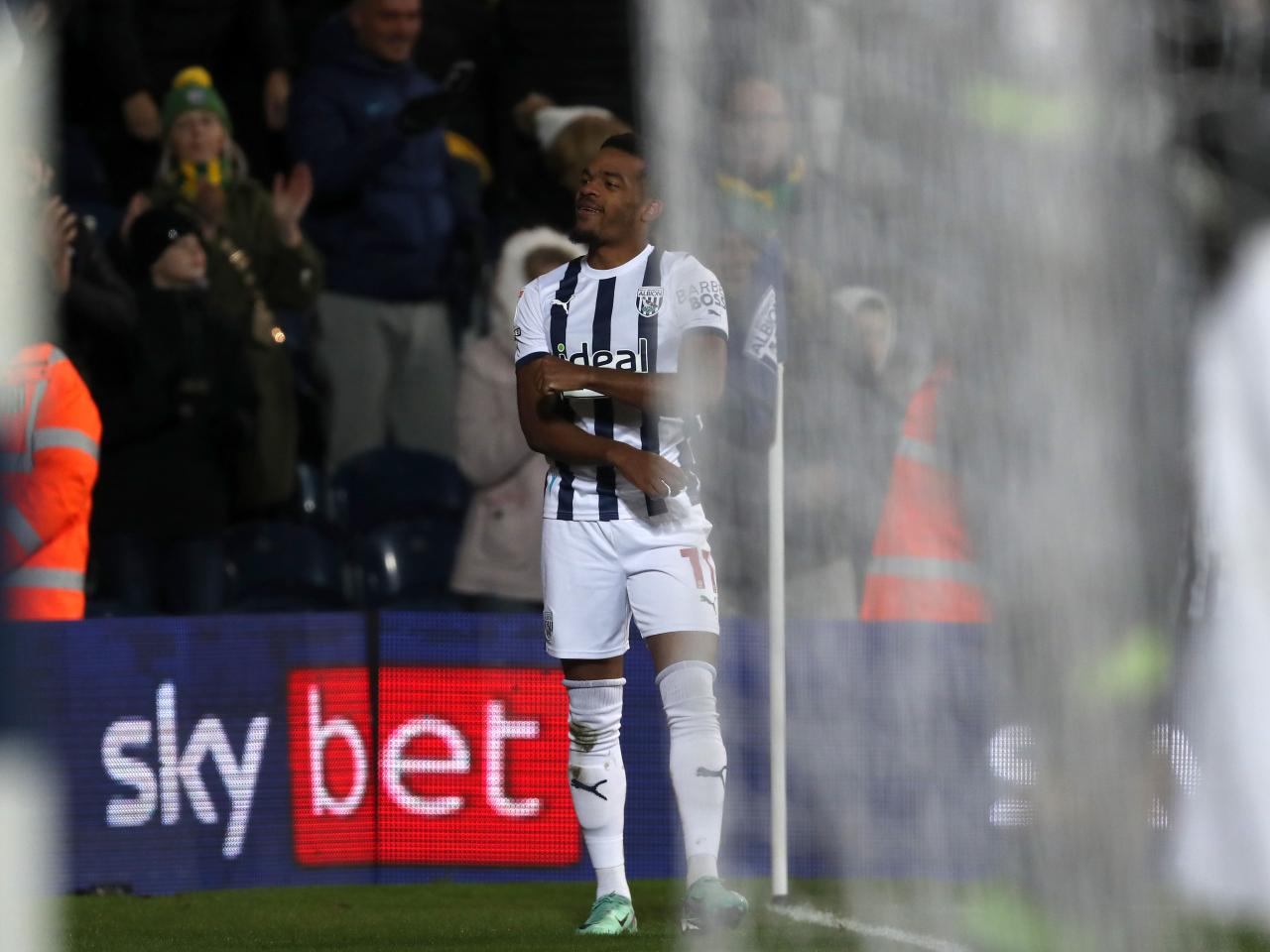 Grady Diangana celebrates scoring against Ipswich