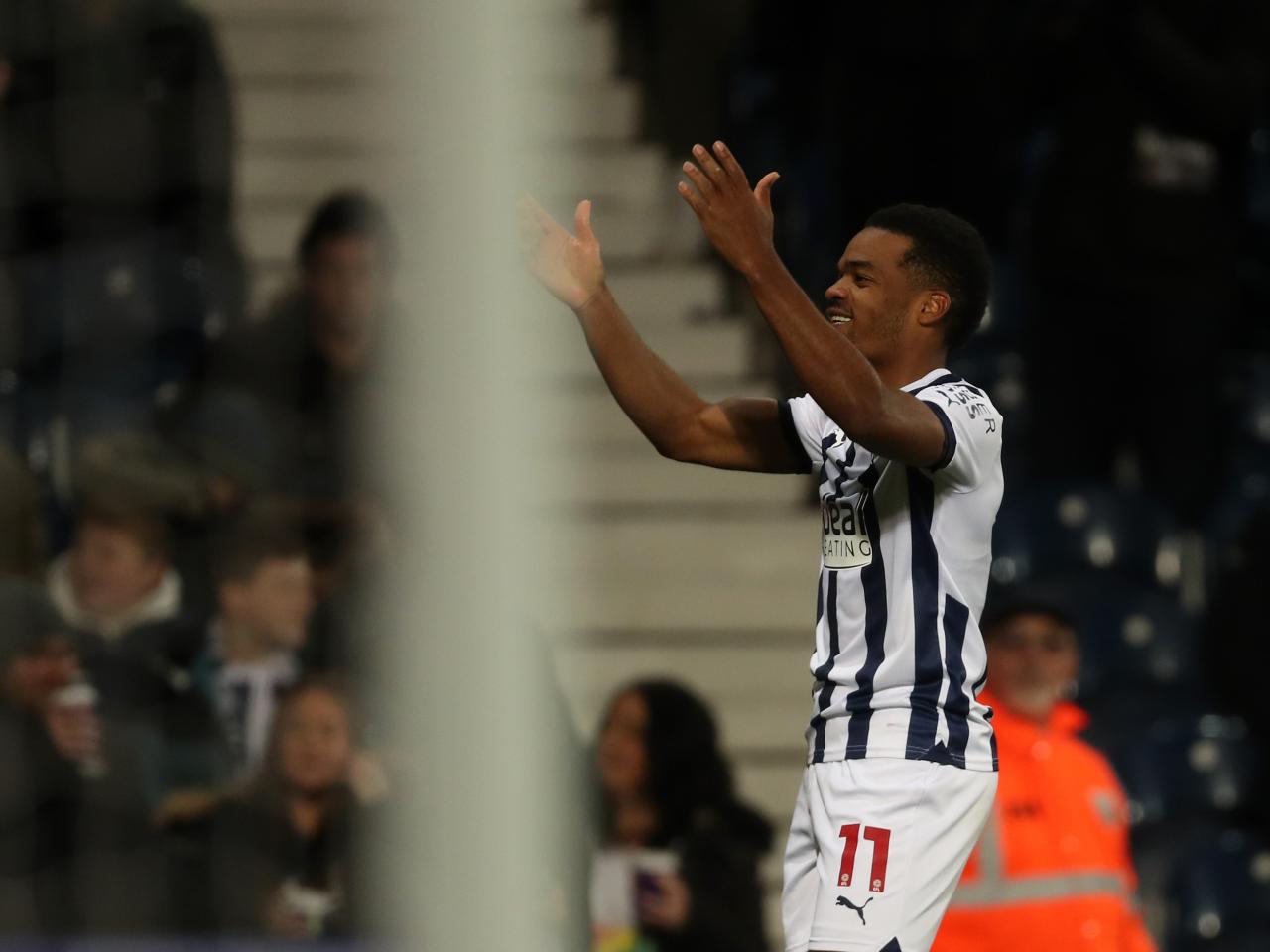 Grady Diangana celebrates scoring against Ipswich