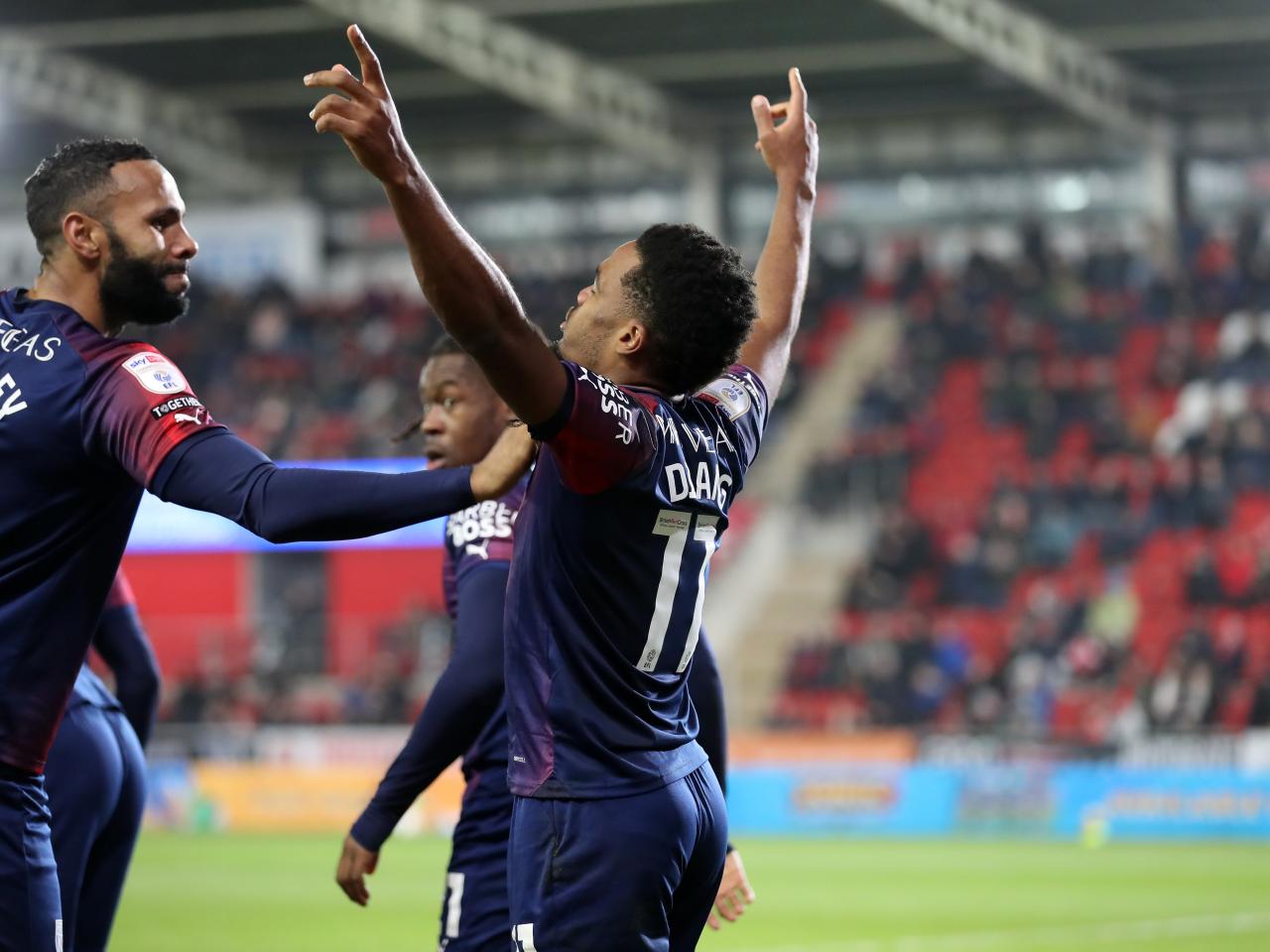 Grady Diangana celebrates scoring against Rotherham with his team-mates