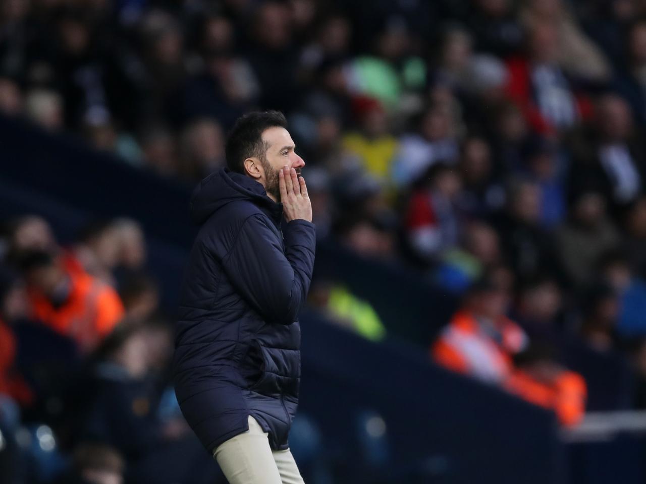 Carlos Corberán on the touchline against Norwich