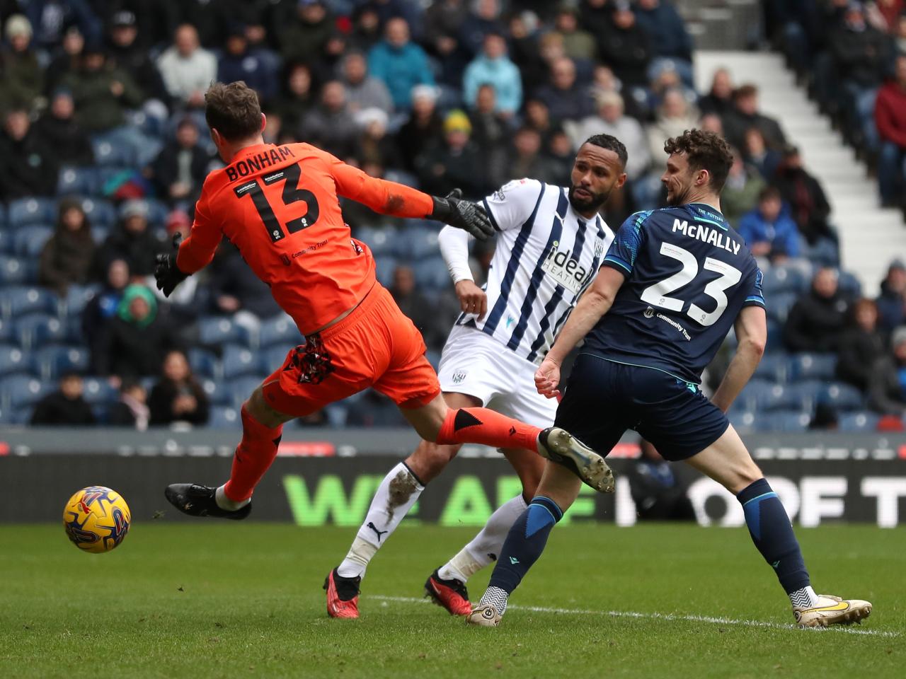 Kyle Bartley heads towards goal against Stoke