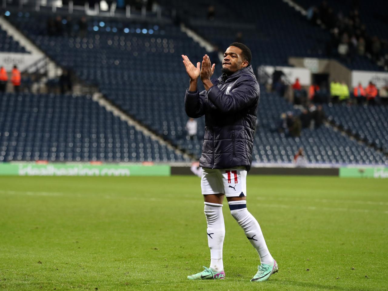 Grady Diangana applauds supporters after full-time against Leeds
