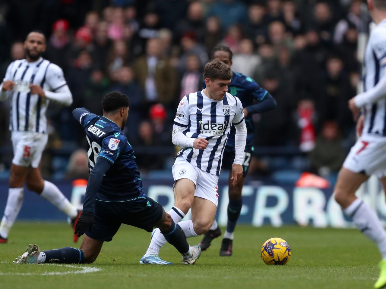 Tom Fellows on the ball against Stoke 