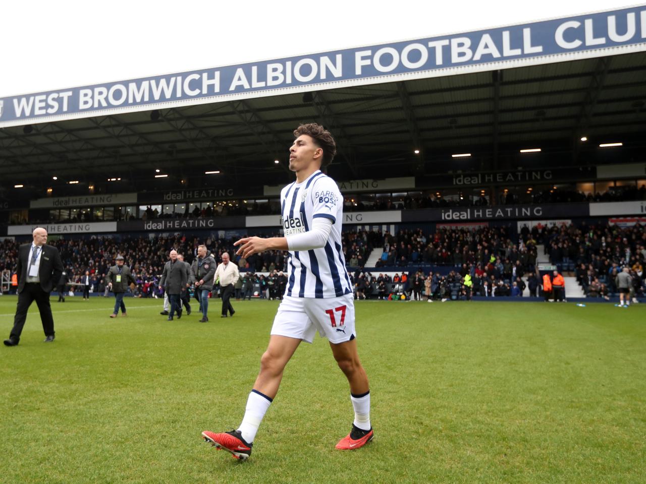 Jeremy Sarmiento on the pitch at The Hawthorns ahead of kick-off against Stoke