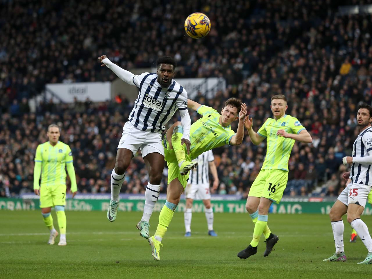 Cedric Kipre jumps for the ball against Blackburn 