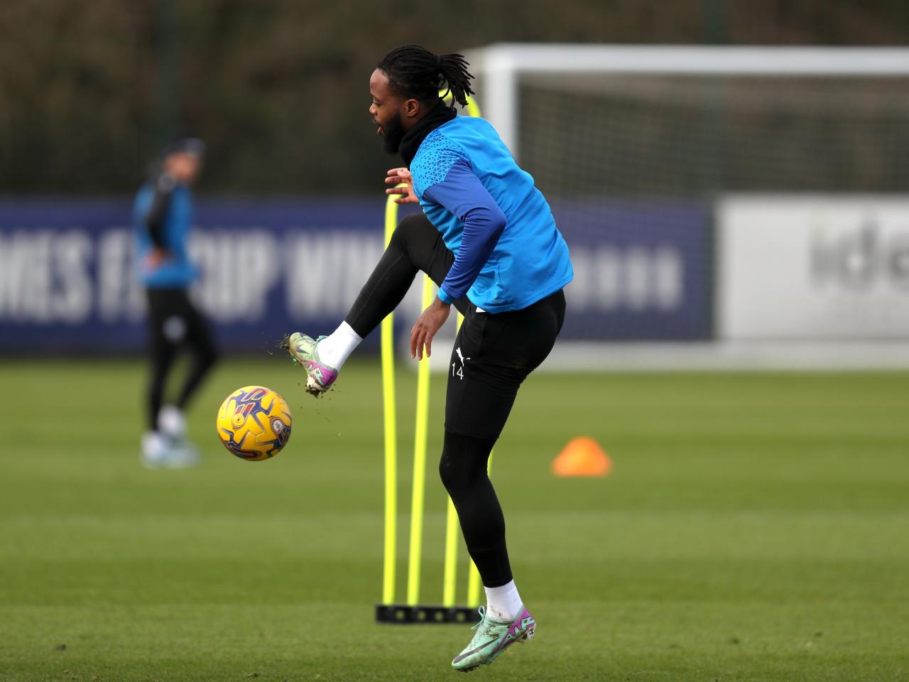 Nathanial Chalobah controls the ball in training 
