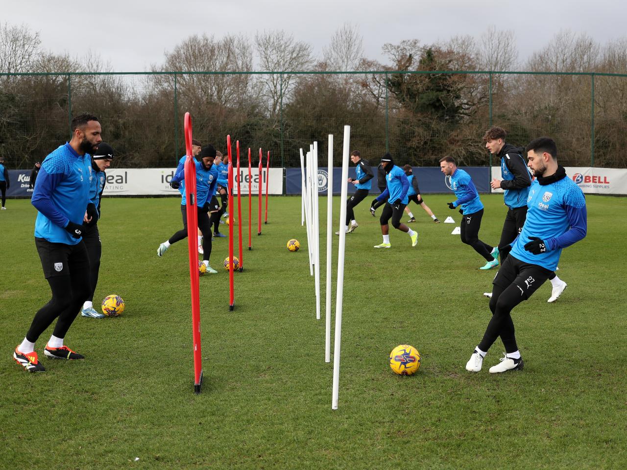 Albion players taking part in a passing drill 