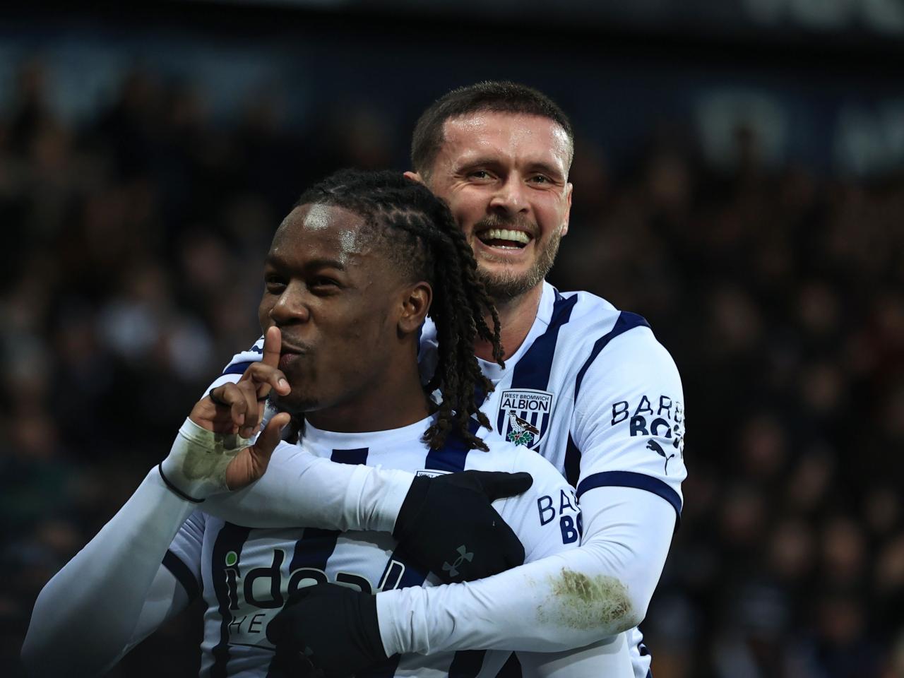 Brandon Thomas-Asante celebrates scoring against Blackburn with John Swift