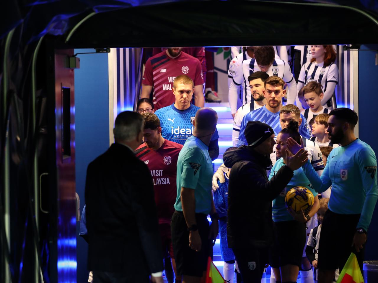 Albion and Cardiff players waiting in the tunnel before the game 