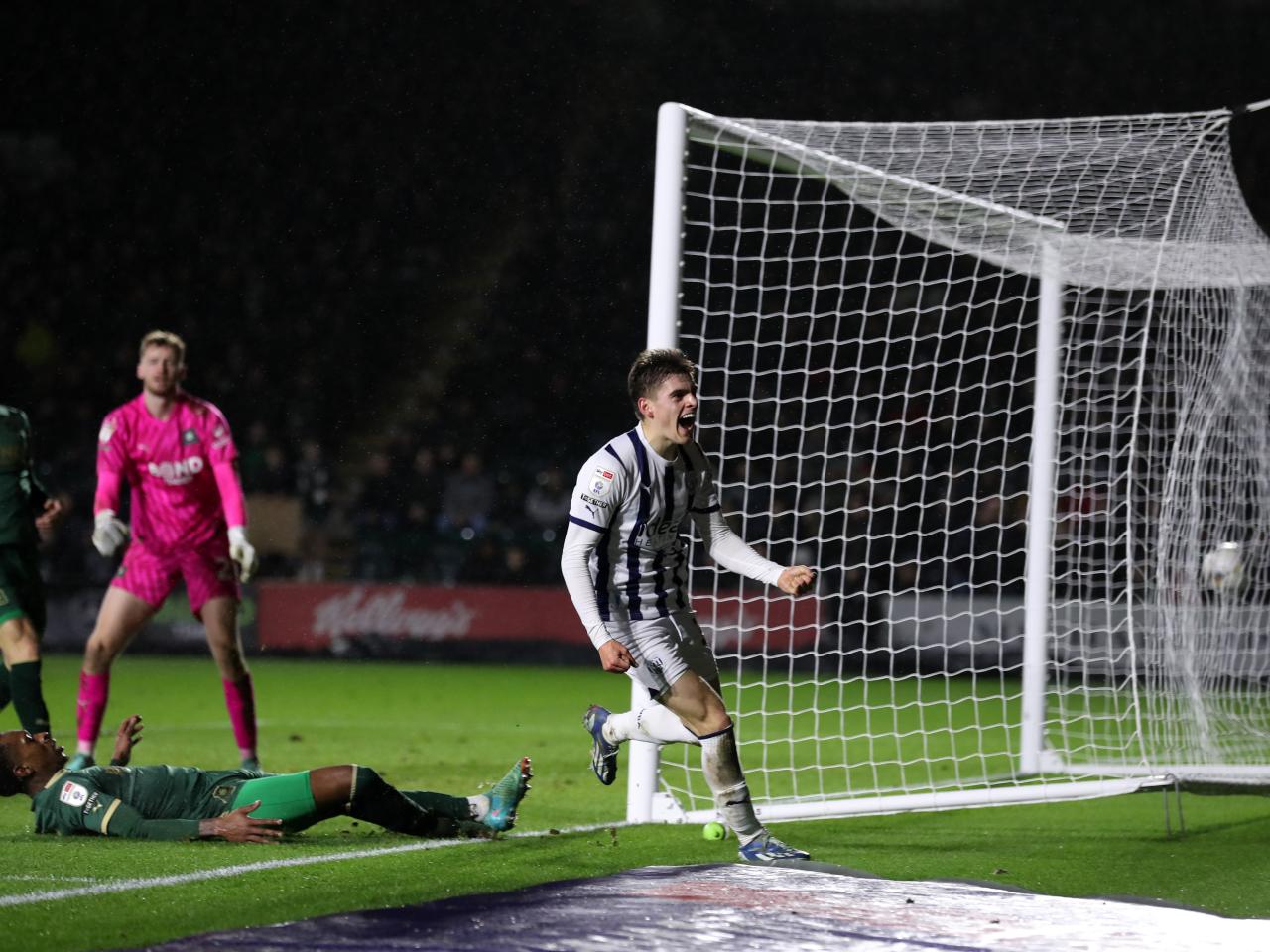 Tom Fellows celebrates scoring against Plymouth