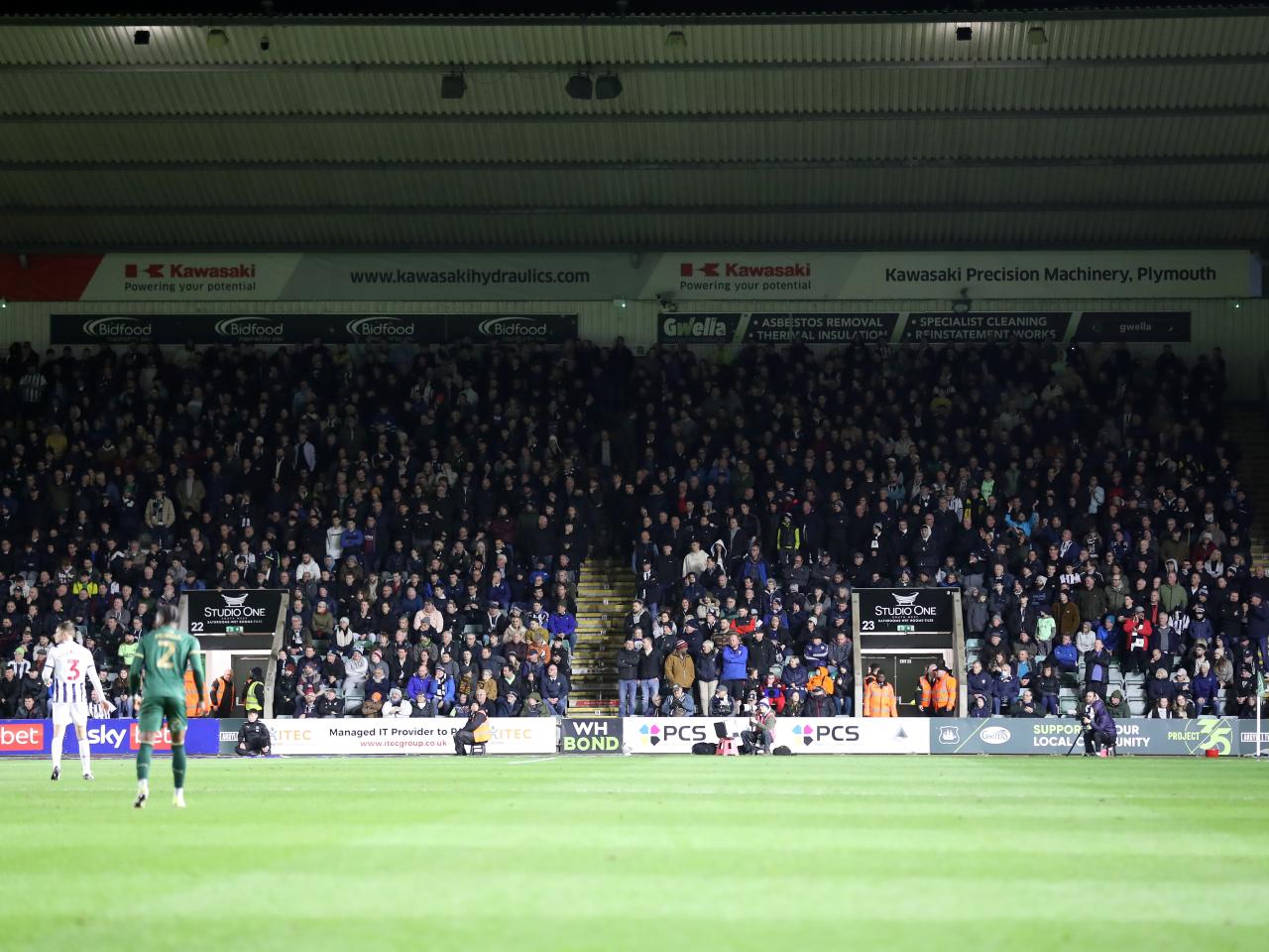 A general view of 1,100 Albion fans at Plymouth in the away end