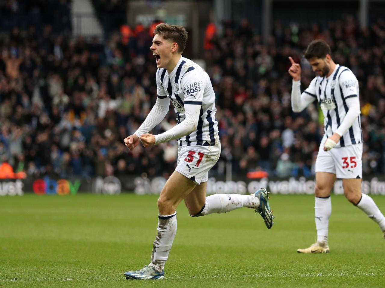 Tom Fellows celebrates scoring against Bristol City