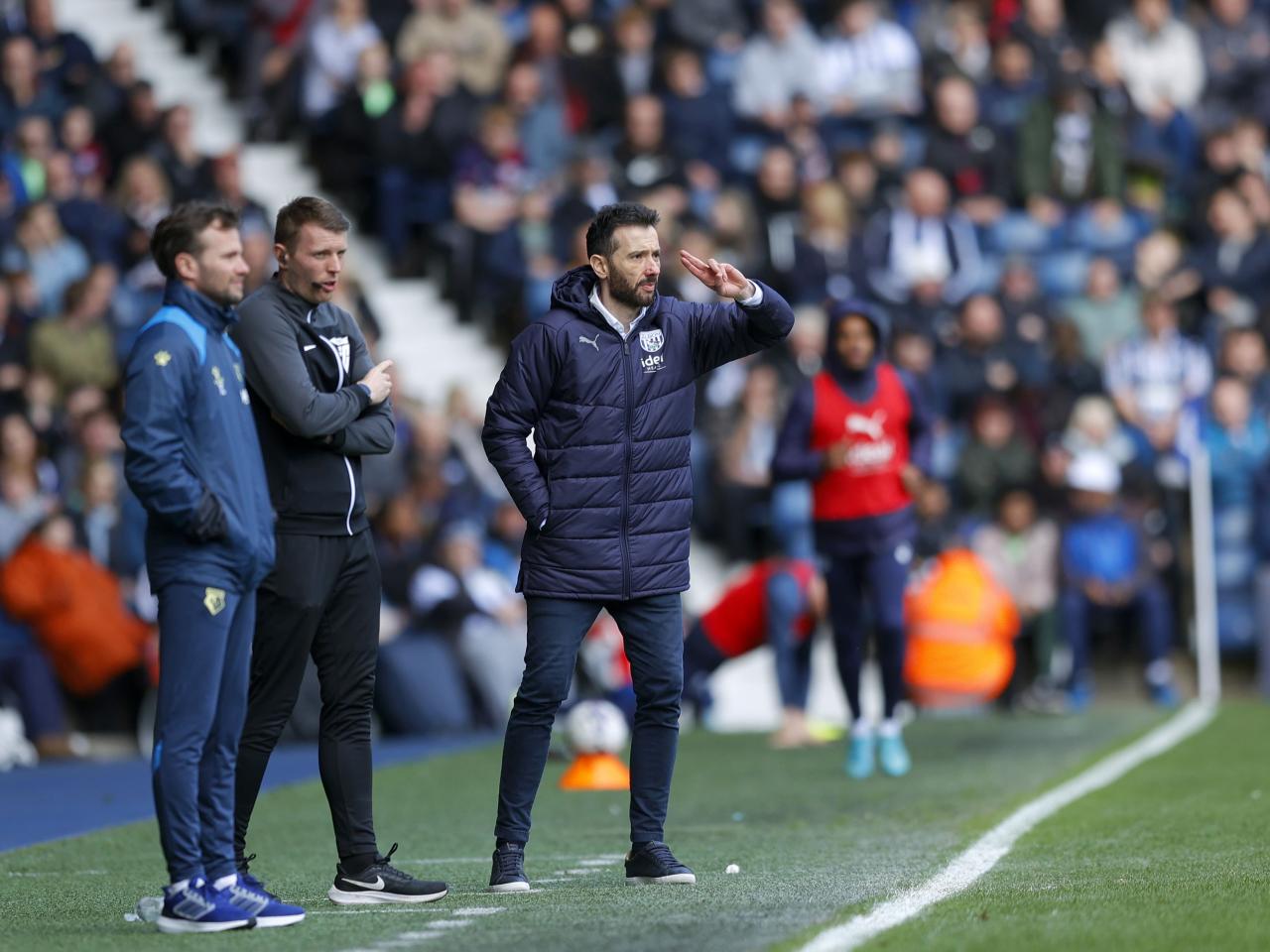 Carlos Corberán on the touchline at The Hawthorns during the clash with Watford 