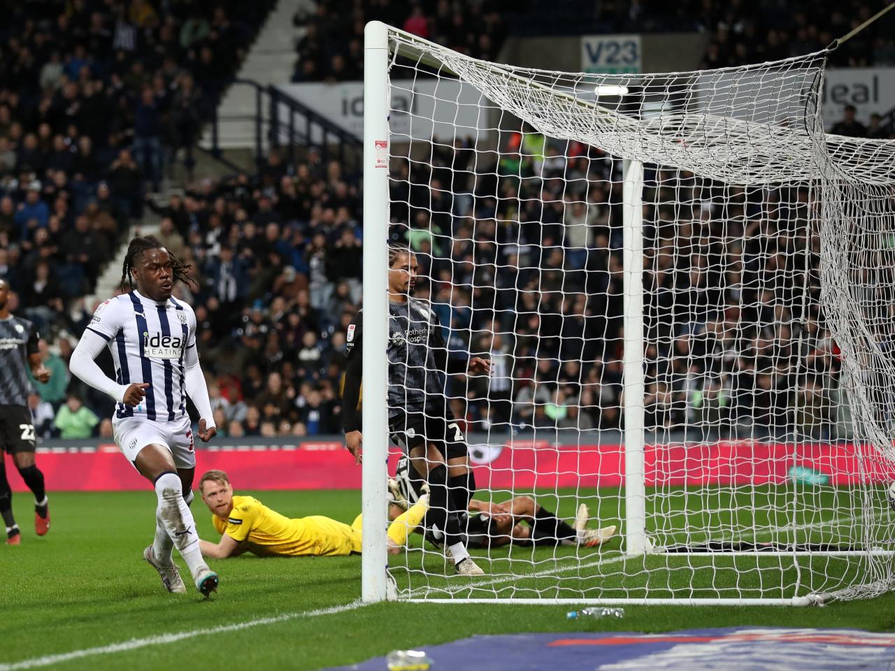 Brandon Thomas-Asante celebrates scoring against Rotherham United at The Hawthorns