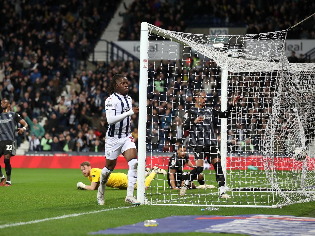 Brandon Thomas-Asante celebrates scoring against Rotherham United at The Hawthorns
