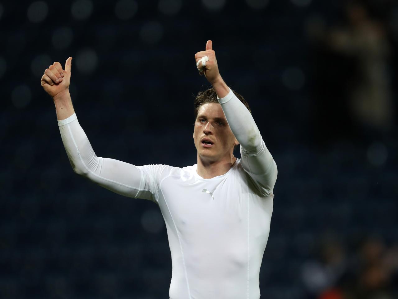 Adam Reach applauding Albion fans after the Rotherham game