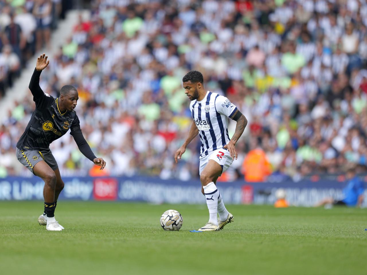 Darnell Furlong on the ball against Southampton at The Hawthorns 