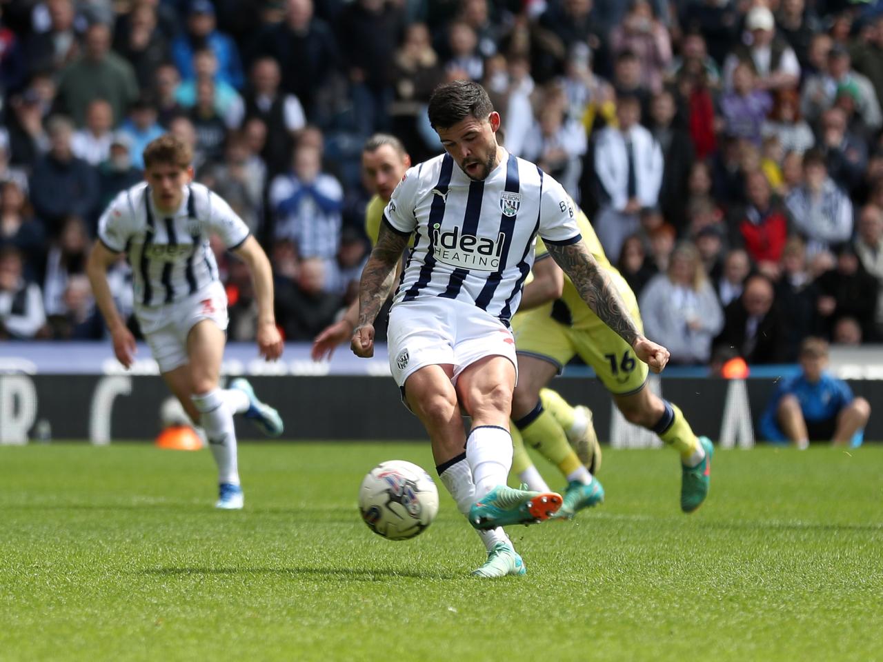 Alex Mowatt takes a penalty against Preston 