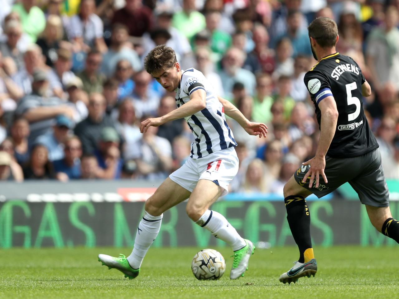 Tom Fellows on the ball against Southampton at The Hawthorns
