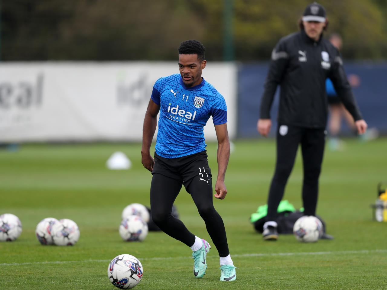 Grady Diangana on the ball during training 