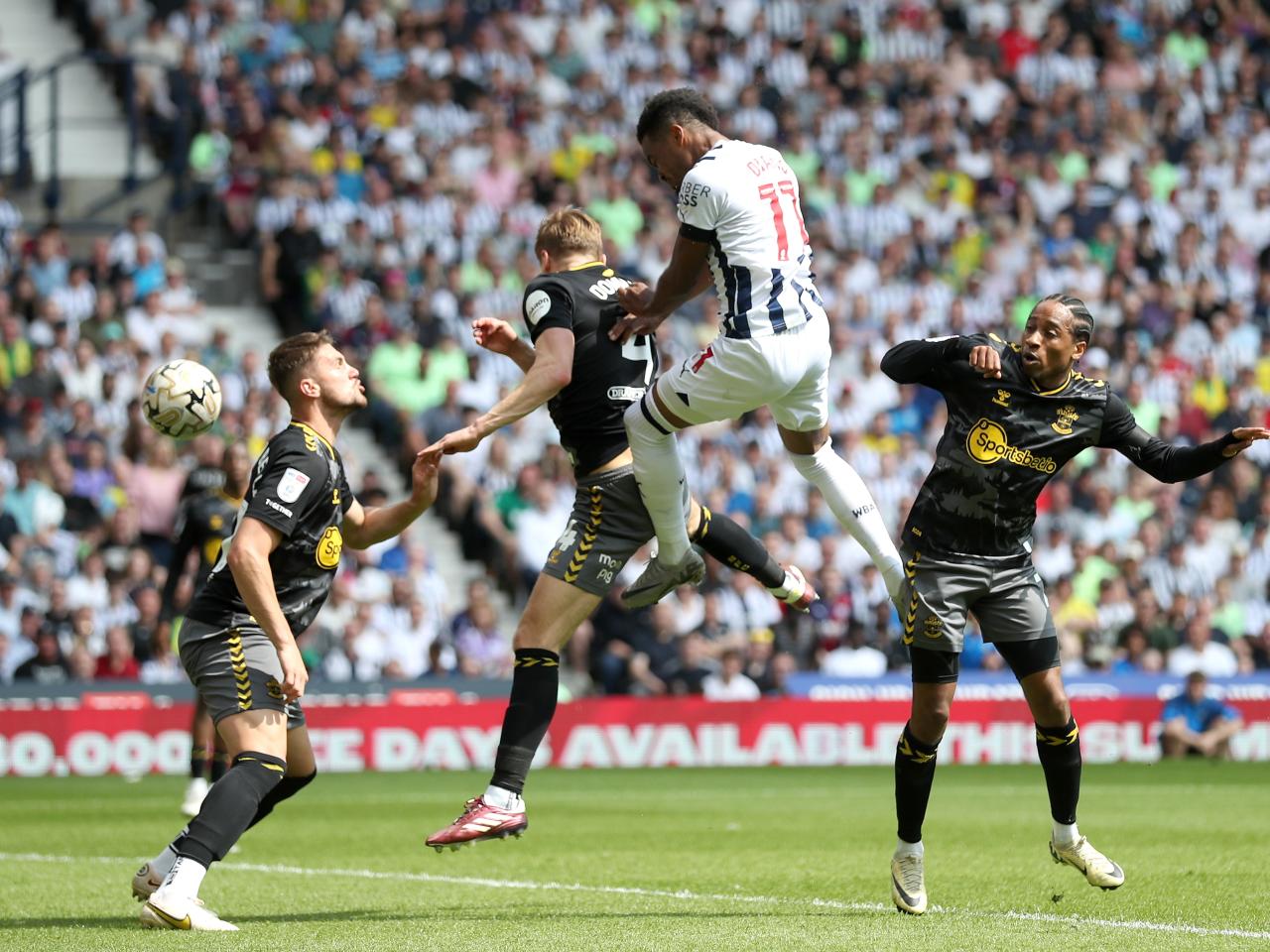 Grady Diangana heads towards goal at The Hawthorns against Southampton 