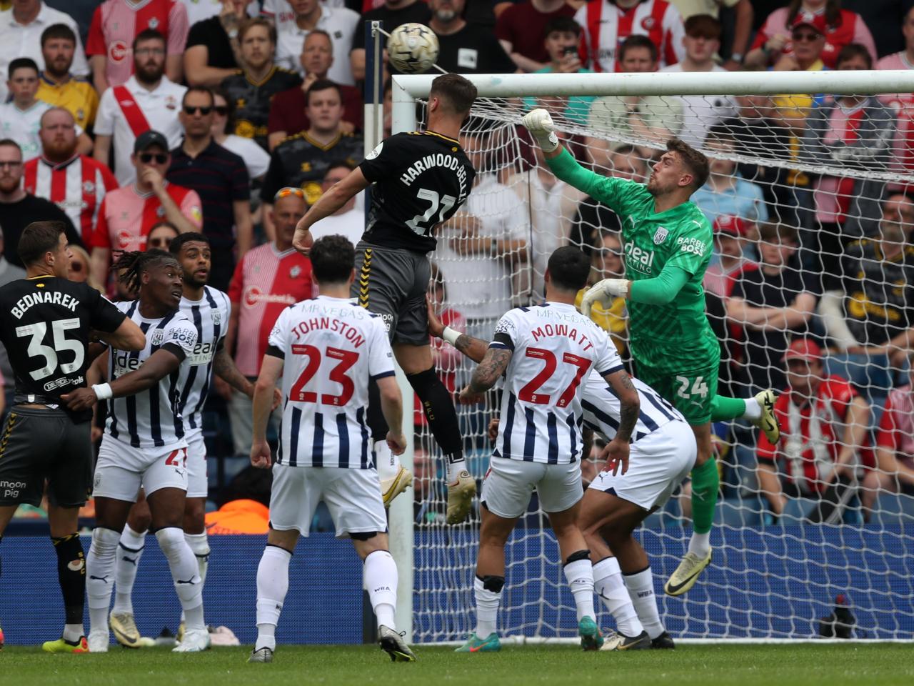 A general view of a busy penalty area during the match between Albion and Southampton at The Hawthorns 