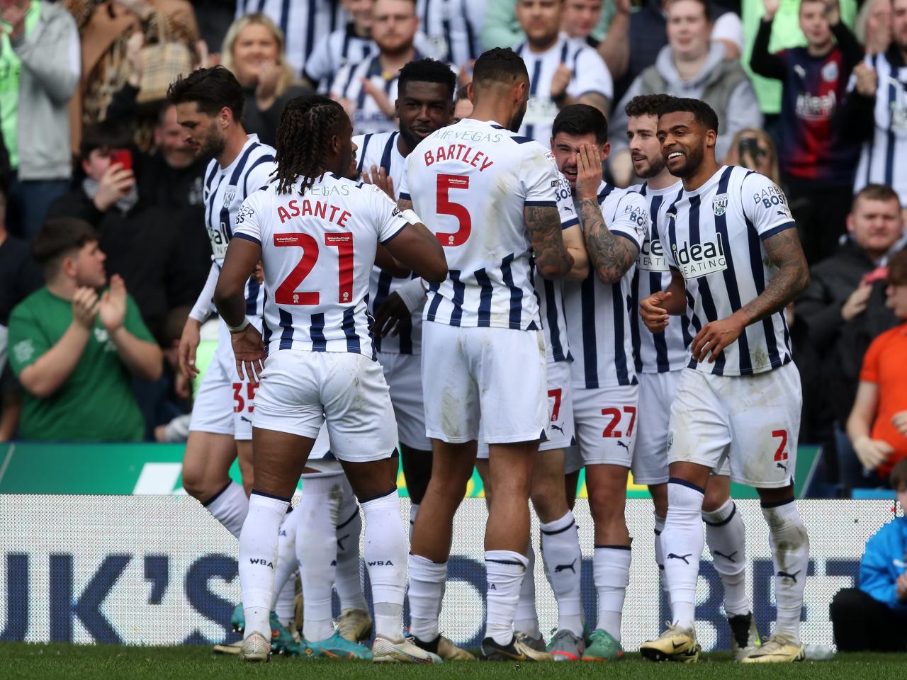 Darnell Furlong celebrates scoring against Preston with team-mates