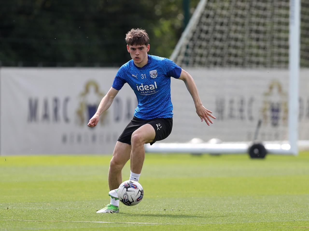 Tom Fellows on the ball during training 
