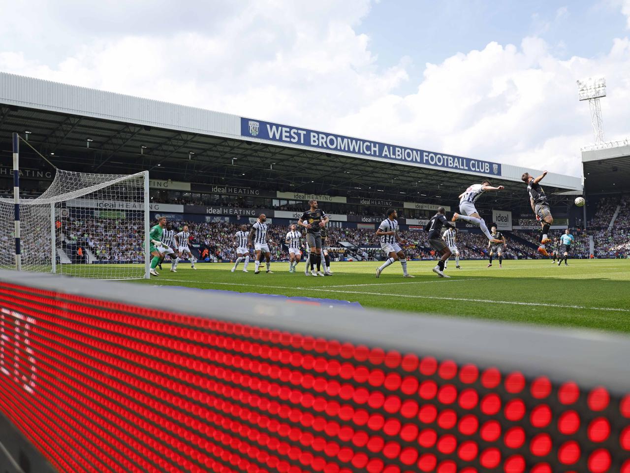 A general action shot of Albion's game against Southampton with the West Stand in the background 