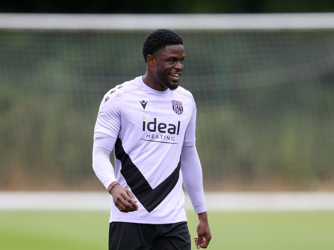 Josh Maja smiling during a training session