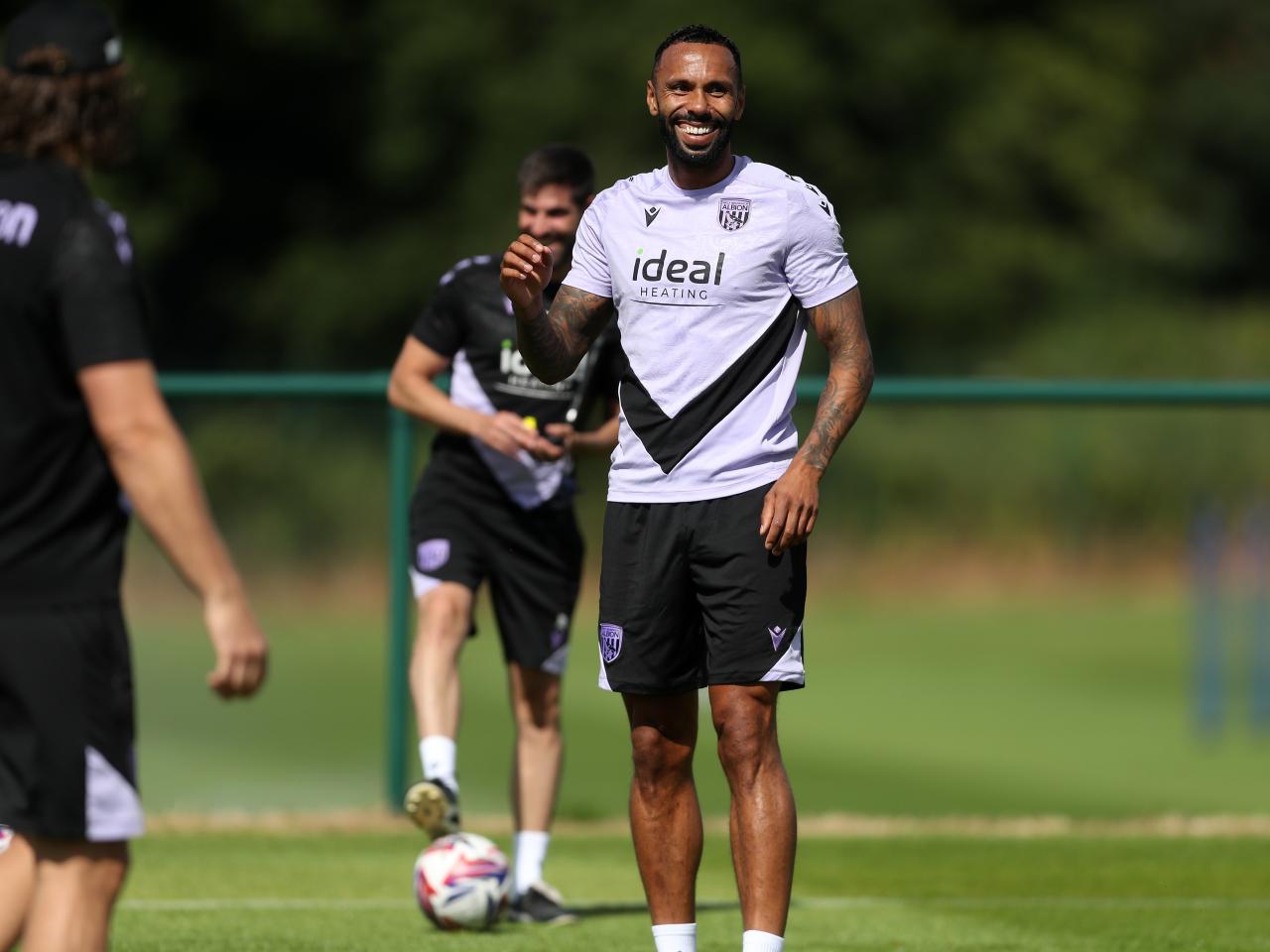 Kyle Bartley laughing during a training session