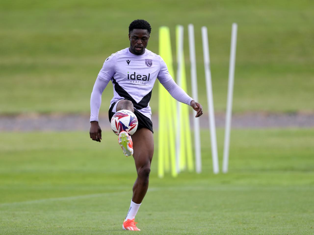 Josh Maja on the ball during training 