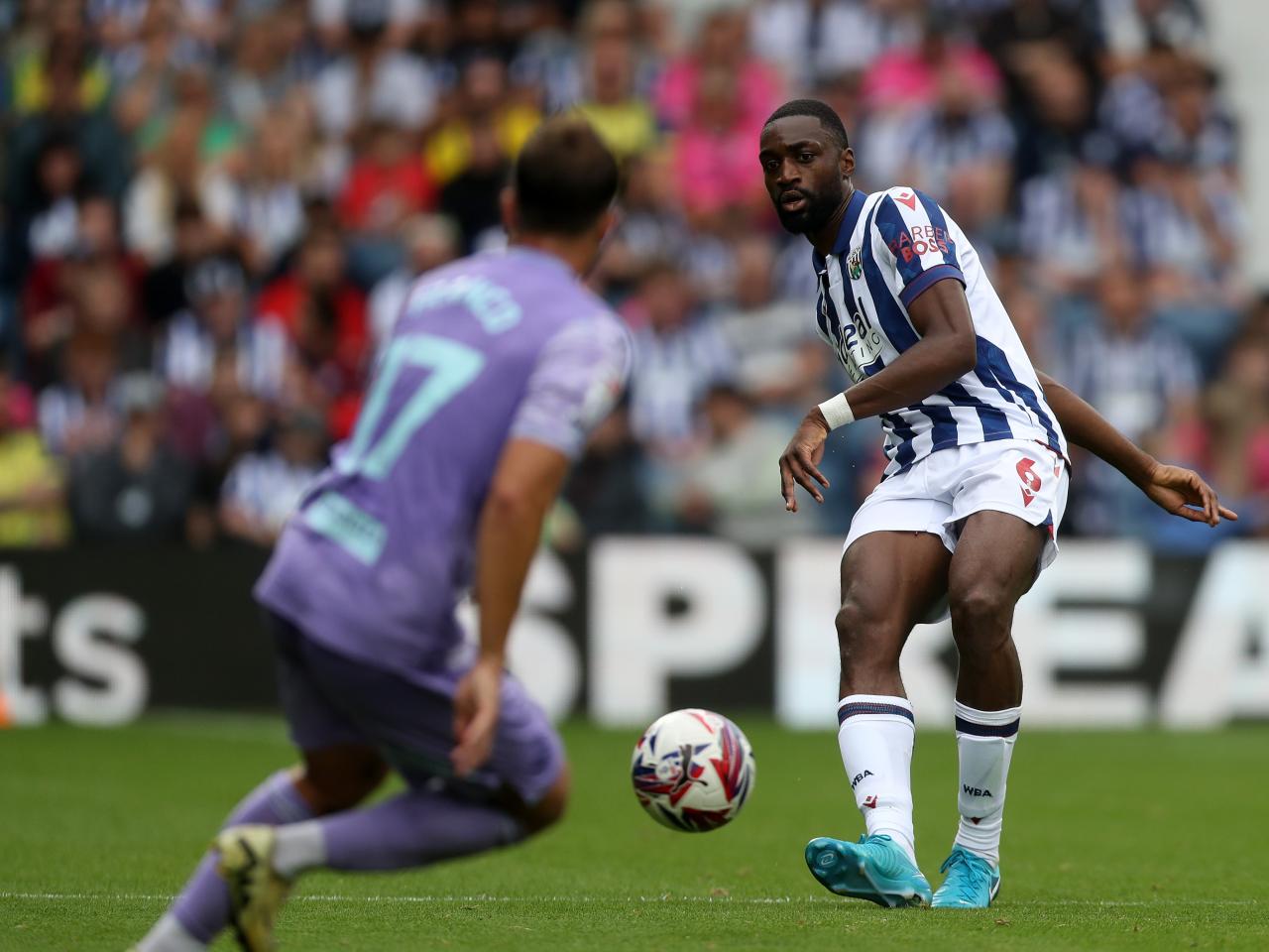 Semi Ajayi passing the ball against Swansea 