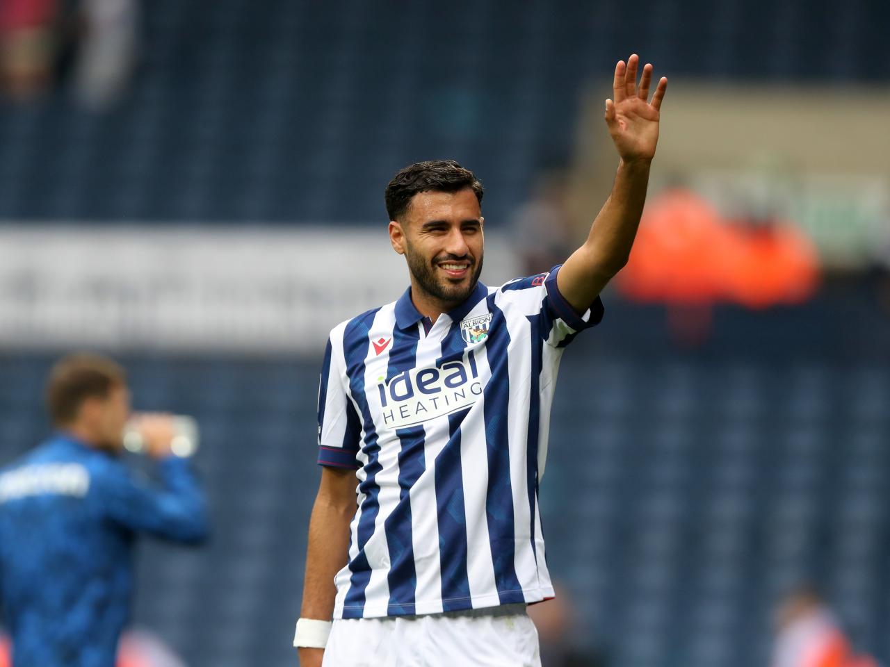 Gianluca Frabotta applauding Albion fans after the game against Swansea 