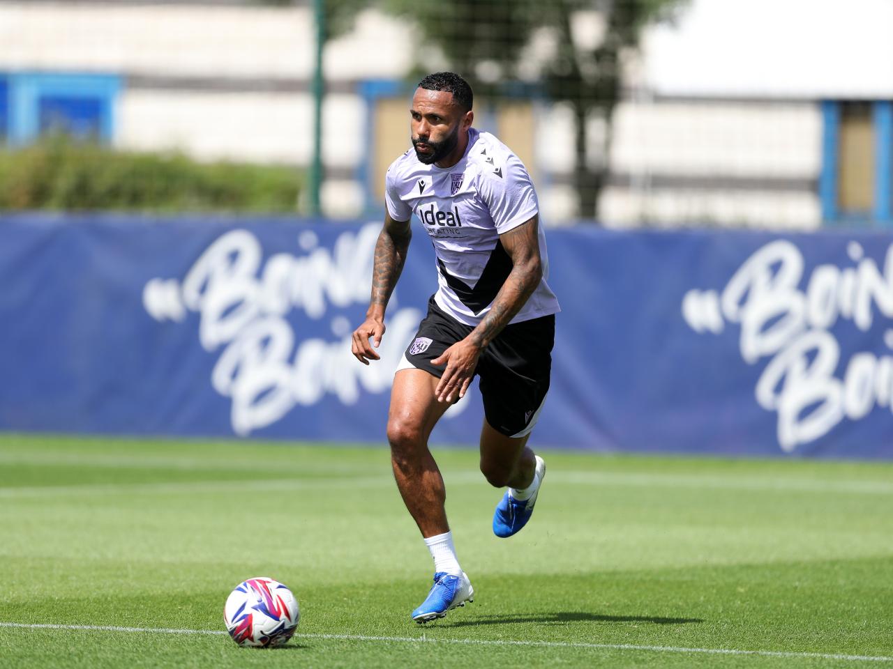 Kyle Bartley on the ball during training 