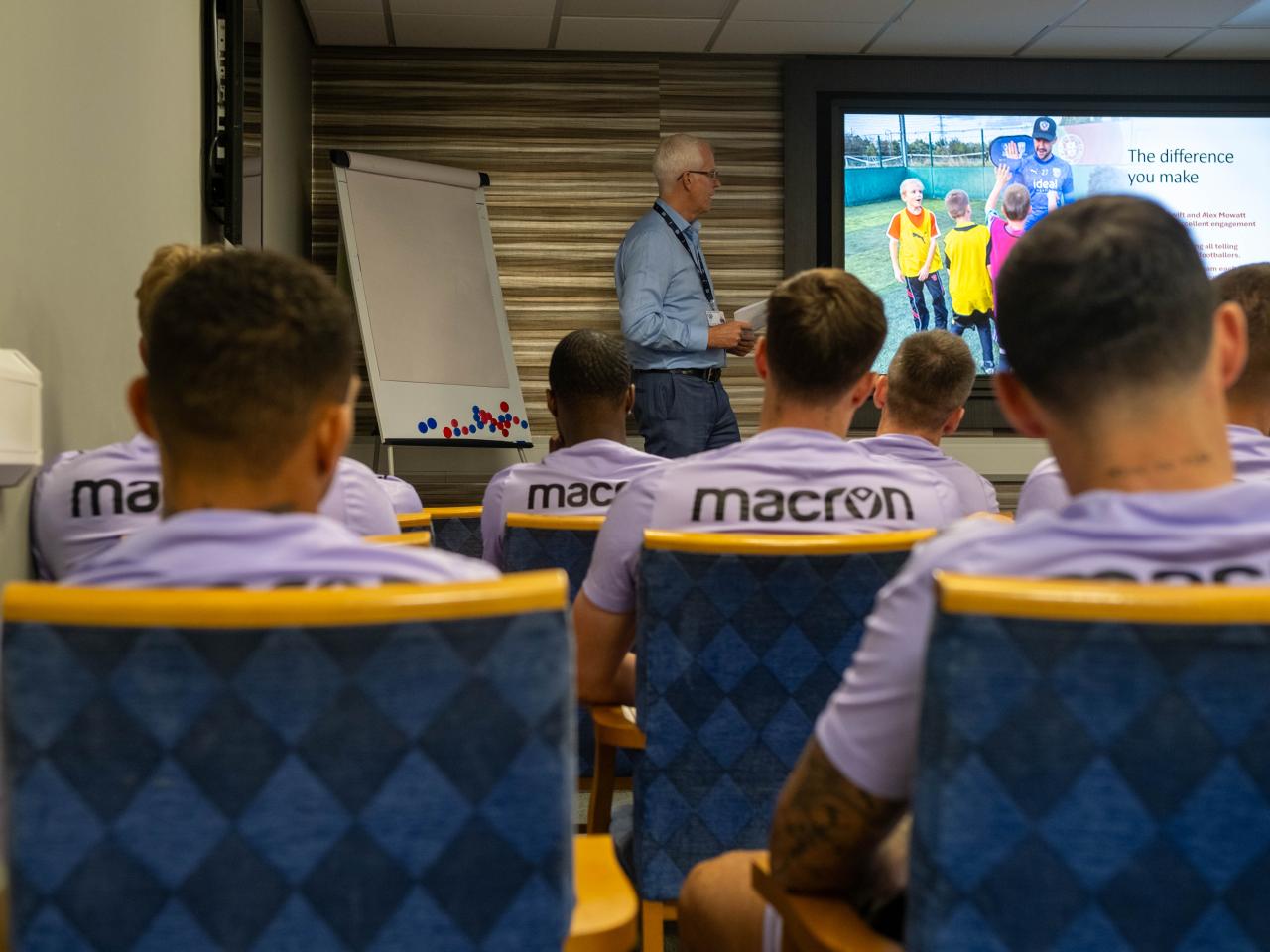First team players receive a presentation from Rob Lake.