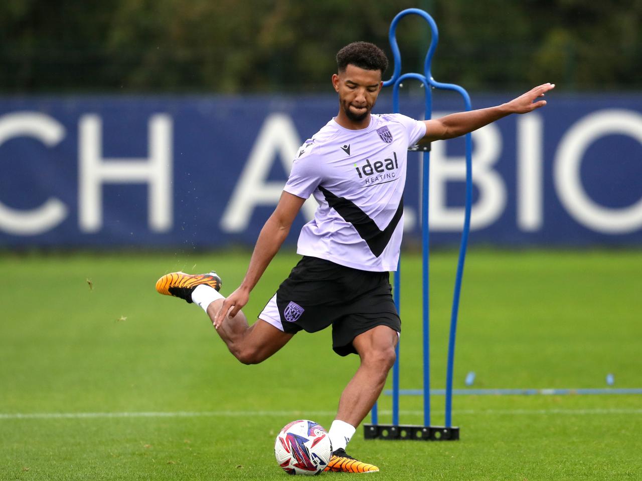 Mason Holgate striking a ball in training 
