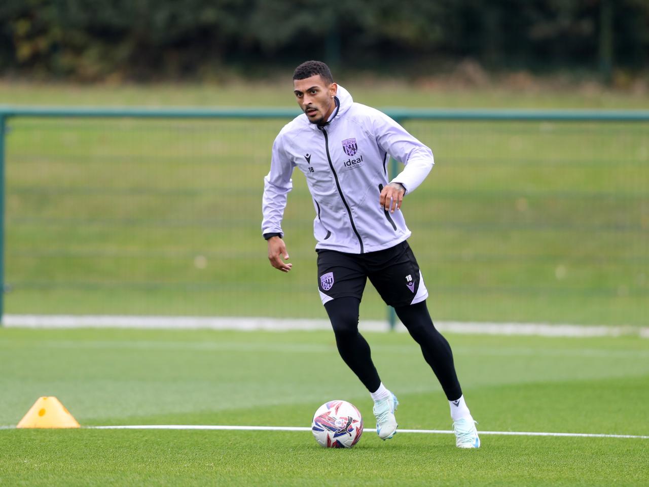 Karlan Grant on the ball during training 