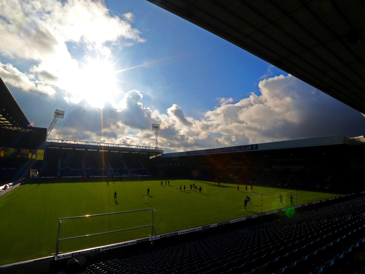 A wide view of The Hawthorns while Albion train