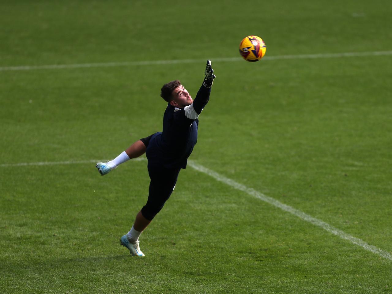 Alex Palmer attempting to make a save during a training session at The Hawthorns 