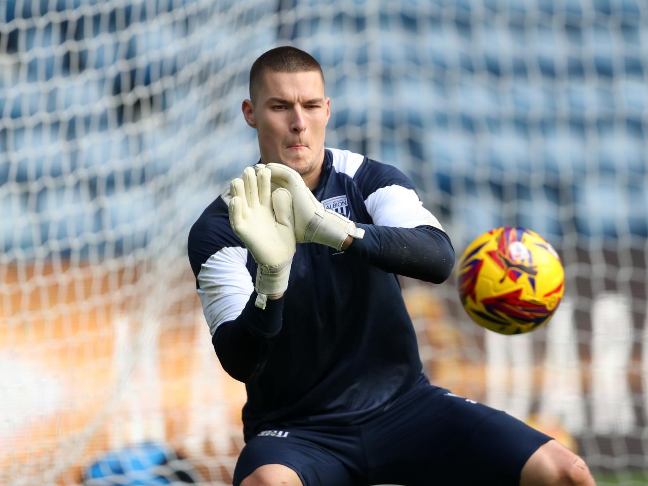 Ted Cann making a save during a training session at The Hawthorns