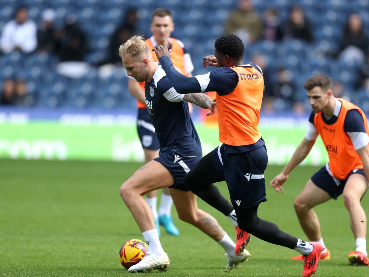 Uroš Račić on the ball during a training session at The Hawthorns
