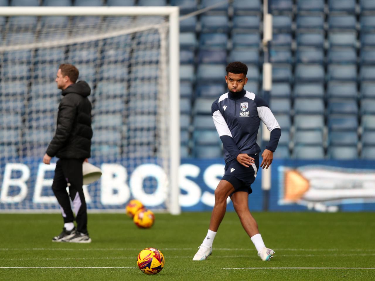 Mason Holgate on the ball during a training session at The Hawthorns