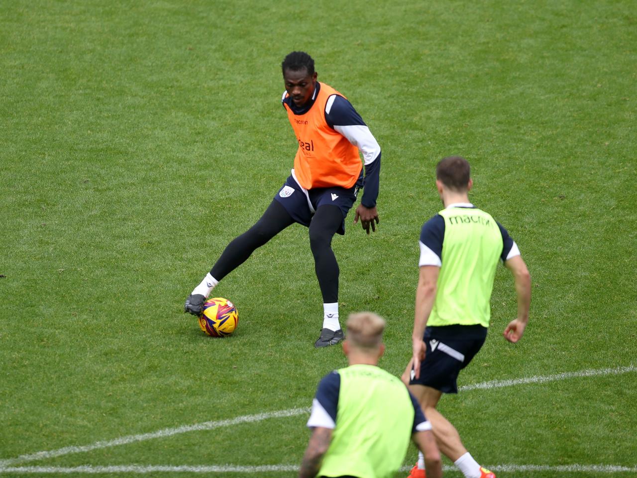 Ousmane Diakite on the ball during a training session at The Hawthorns