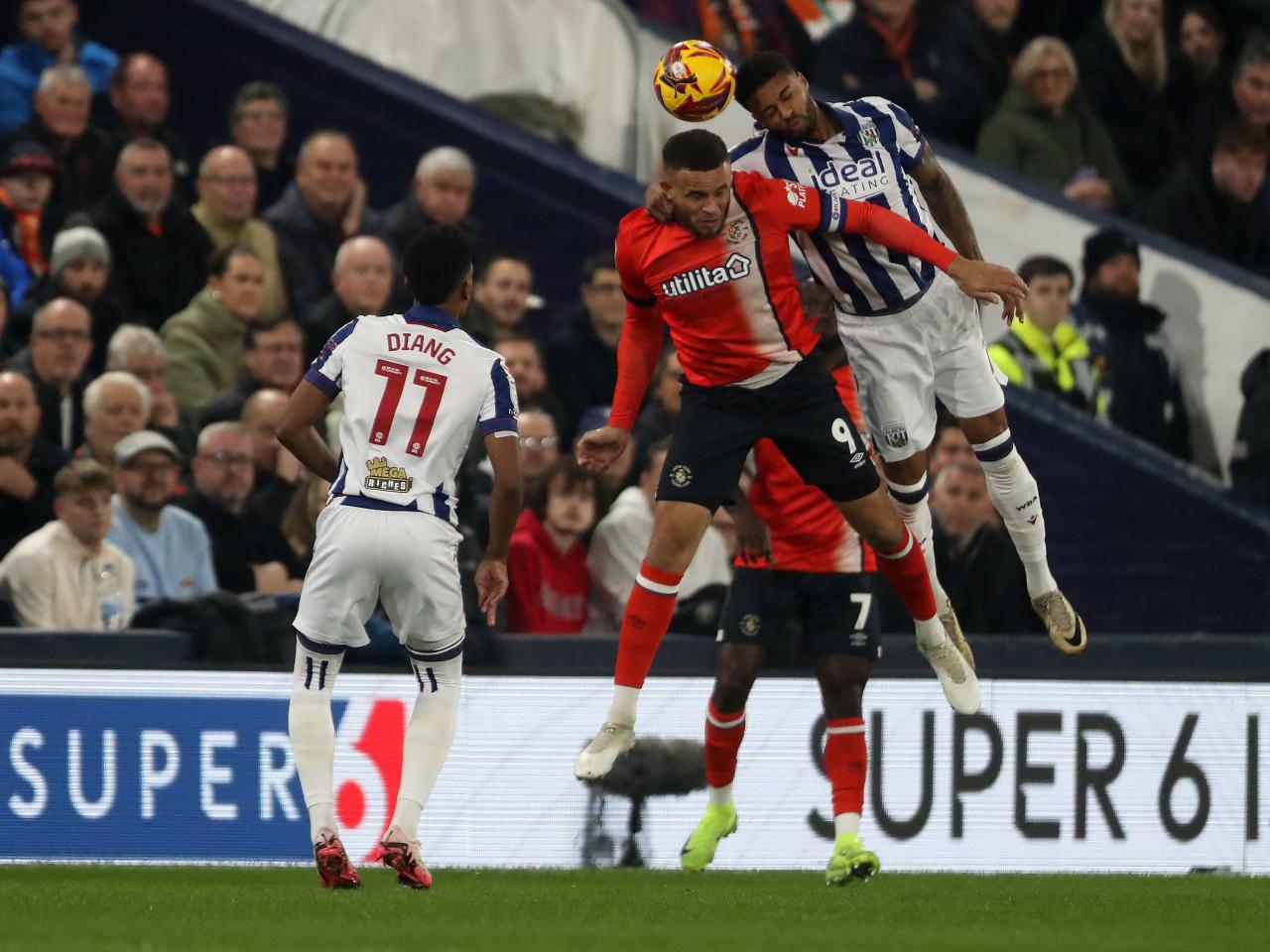 Darnell Furlong wins a header against Luton 