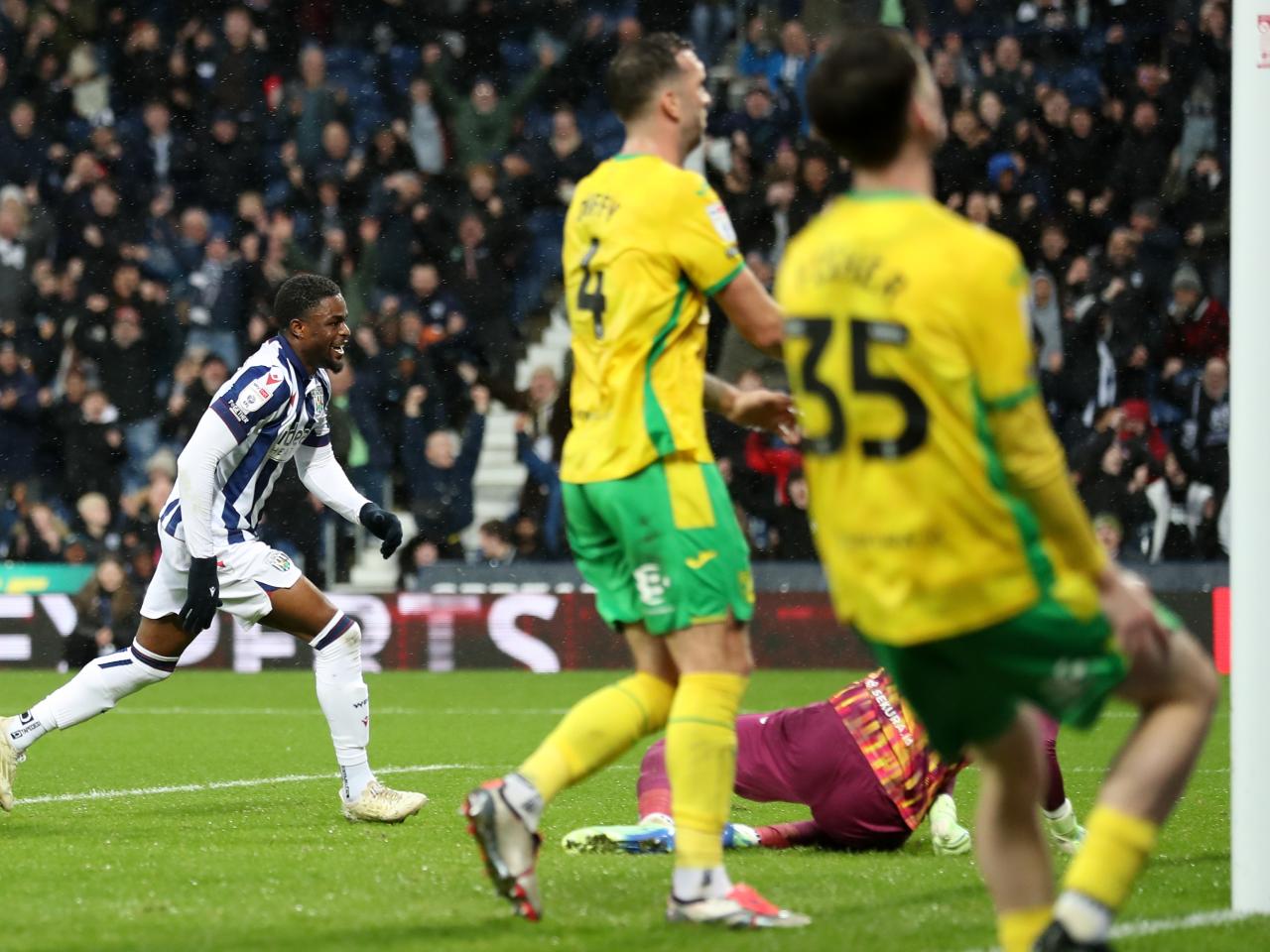 Josh Maja scores against Norwich at The Hawthorns 